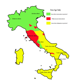 Incineration and inhumation in Iron Age Italy Italy Iron Age incineration inhumation.svg