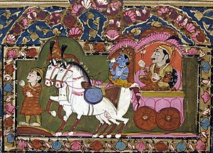 Krishna and Arjun on the chariot, Mahabharata,...