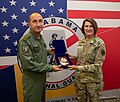 Romanian Air Force Chief of Staff Lt. Gen. Viorel Pană and Adjutant General Sheryl Gordon exchange gifts during an official visit