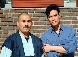 Obata and Brandon Lee on the set of Showdown in Little Tokyo