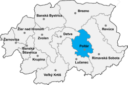 Poltár ilçesinin Banská Bystrica bölgesindeki konumu