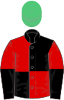 Red and black (quartered), halved sleeves, emerald green cap