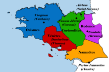 Carte de l'Armorique divisée en « tribus ».