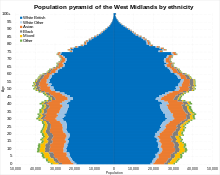 Population pyramid of the West Midlands by ethnicity in 2021 Population pyramid of the West Midlands by ethnicity in 2021.svg