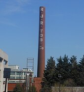 Smoke stack from R. J. Reynolds' former Bailey Power Plant RJR Tobacco.JPG