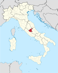 Map highlighting the location of the province of Rieti in Italy