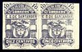 Santander 1886, 10c pair with transfer error 'CINCO CENTAVOS'