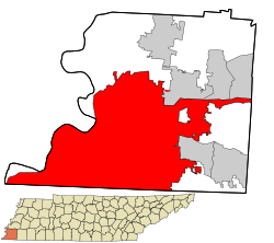 上：メンフィス市の位置（シェルビー郡） 下：シェルビー郡の位置（テネシー州）の位置図