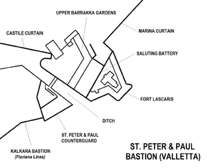 St. Peter & Paul Bastion Valletta map.png