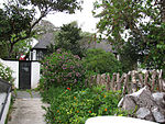 The Homestead which is situated in Montrose Avenue overlooks the Fish Hoek valley and into the setting sun. The house, which originally consisted of a "voorkamer" with rooms leading off to the left and right, with a high pitched roof (presumably thatch) The walls were low and to accommodate this the doors are of normal width but low requiring one to bend your head when passing through. The present owner removed the dilapidated boards and took the ceiling into the loft area giving the rooms a pleasant vaulted appearance. A hearth which was presumably built shortly after the erection of the house was so big that it is now used as a dining alcove. To accommodate this an "afdak" was built consisting, today, of a kitchen, pantry, dining room, storeroom, toilet and bathroom - not large but adequate. A verandah was added over a high stoep. On the right end a "stoepkemer" was fitted in. This part is the most recent addition possibly dating from the twenties judging by the twin—type of masonry pillars which supports the verandah roof. The house is whitewashed with timber and roof painted black and hedged in with shrubs, trees and a high front boundary wall. Cobbled paths lead through a neat and well kept garden. Clovelly which was originally known as "Klein Tuin" during the Dutch East India Company’s sojourn, originally formed part of the Fish Hoek Valley which was divided in 1827 into three separate sections and allocated to owners. Photographic evidence from this period shows the original portion of the house already in existence. The back portion thereof is reputed to have been built during the latter half of the nineteenth century. This is the oldest house in the Clovelly valley.