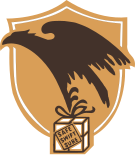 Versions of the UPS shield logo (left to right), the 1916 eagle logo, the c. 1937 logo, Paul Rand's 1961 version, and the modern 2003 rendering