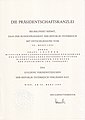 Verleihungsurkunde des Goldenen Verdienstzeichens der Republik Österreich für Franz Leitner, 30. März 1995