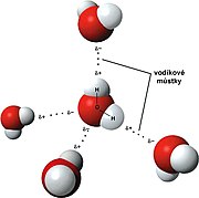 vodíkové vazby neboli vodíkové můstky mezi molekulami vody