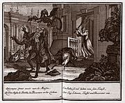 Michael Heinrich Rentz: „Der Teufel, das Schwein und der Prokurator“, Illustration aus dem Buch „Litis abusus“ (1726)