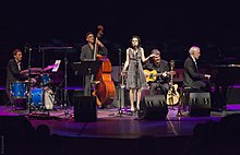 Joan Chamorro (bass), Andrea Motis (trumpet), and Ignasi Terraza (piano) in 2018 2-11-2018- Andrea Motis & Joan Chamorro Quintet-1 (48597630236).jpg
