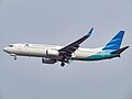 Boeing 737-800NG dengan kode registrasi "PK-GFW" persiapan landing di Bandara Internasional Soekarno-Hatta, Tangerang