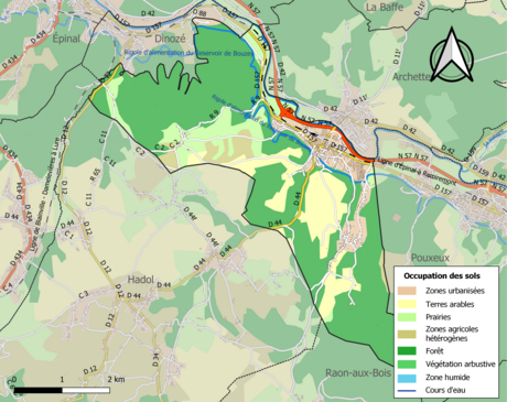 Carte en couleurs présentant l'occupation des sols.