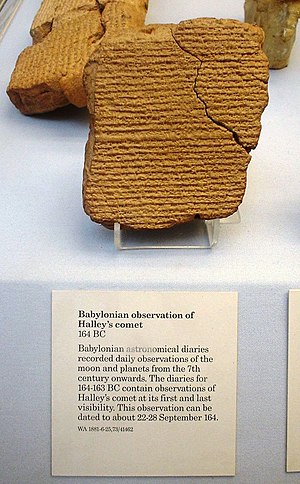 A Babylonian tablet recording Halley's comet in 164 BC Babylonian tablet recording Halley's comet.jpg