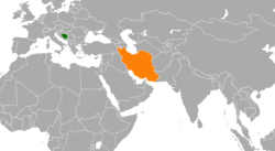 Карта с указанием местоположения Боснии и Герцеговины и Ирана