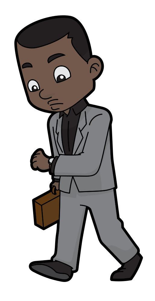 Cartoon Black Businessman Checking His Watch