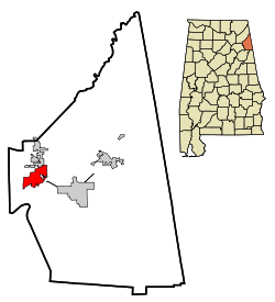 Location in Cherokee County and the state of Alabama
