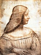 Isabelle d'Este, Léonard de Vinci pierre noire, sanguine et estompe, craie ocre, vers 1500.