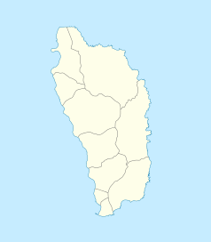 Mapa konturowa Dominiki, blisko centrum na dole znajduje się punkt z opisem „Canefield”