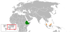 Карта с указанием местоположения Эфиопии и Малайзии