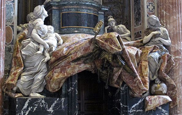 Caritas (till vänster), detalj av Gravmonument över påve Alexander VII.