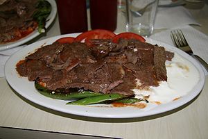 İskender kebap, the original döner kebab invented in Bursa, Turkey.