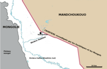 carte de la Mongolie montrant en rouge une frontière.