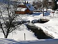 Soutok Kvildského potoka s Teplou Vltavu s mostkem (zima 2021)