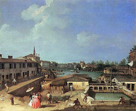 Les écluses de Dolo sur la Brenta 1730-1735 par Canaletto Staatsgalerie (Stuttgart)[2]