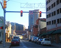 Little Italy, at the corner of Pratt and Albemarle Streets, February 2007. Little Italy, Baltimore, Maryland, February 2007.jpg