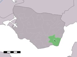 The town centre (dark green) and the statistical district (light green) of Baarland in the municipality of Borsele.