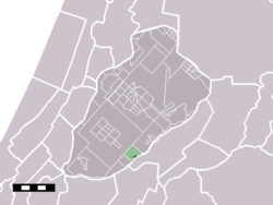 The hamlet (darkgreen) and the statistical district (lightgreen) of Burgerveen in the municipality of Haarlemmermeer.