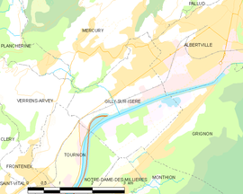 Mapa obce Gilly-sur-Isère