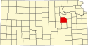 Harta statului Kansas indicând comitatul Morris