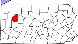 Map of Pennsylvania highlighting Clarion County