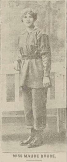 Maud Bruce pictured dressed in her munitions worker uniform, circa 1916-1917