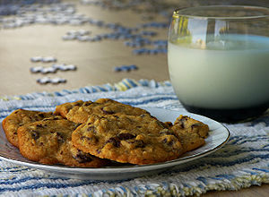 Milk and chocolate chip cookies, with puzzle i...