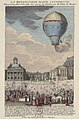 Essai de montgolfière en 1784. L'aile XVIIe siècle, à gauche de la cour royale, reste asymétrique de l'aile Gabriel jusqu'en 1818.