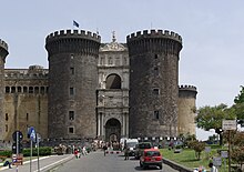 Castel Nuovo (Maschio Angioino), Naples Napoli Castel Nuovo Maschio Angioino, a seat of medieval kings of Naples and Aragon 2013-05-16 14-05-42.jpg