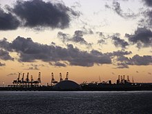 Northwest-facing view of the harbor and port at dusk POLB.jpg