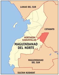 Mapa ng Maguindanao na nagpapakita sa lokasyon ng Northern Kabuntalan na dating bahagi ng Kabuntalan.