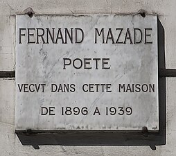 Plaque en hommage à Fernand Mazade.