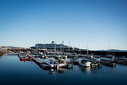 RMS Queen Mary 2 во время ее первого визита 2 октября 2017 г.