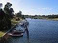 Looking north to the rail trail trestle bridge across the river at Nicholson