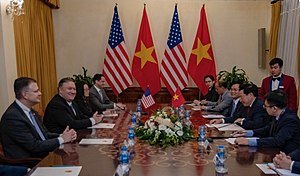 Meeting of US secretary of state Mike Pompeo and Vietnamese minister of foreign affairs Pham Binh Minh in 2019 Secretary Pompeo Meets With Vietnamese Deputy Prime Minister Pham Binh Minh (40253094493) (cropped).jpg