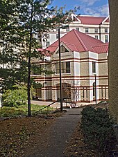 Sutherland Hall on the upper campus is named for legendary Pitt football coach Jock Sutherland. SutherlandHallpathPitt.jpg